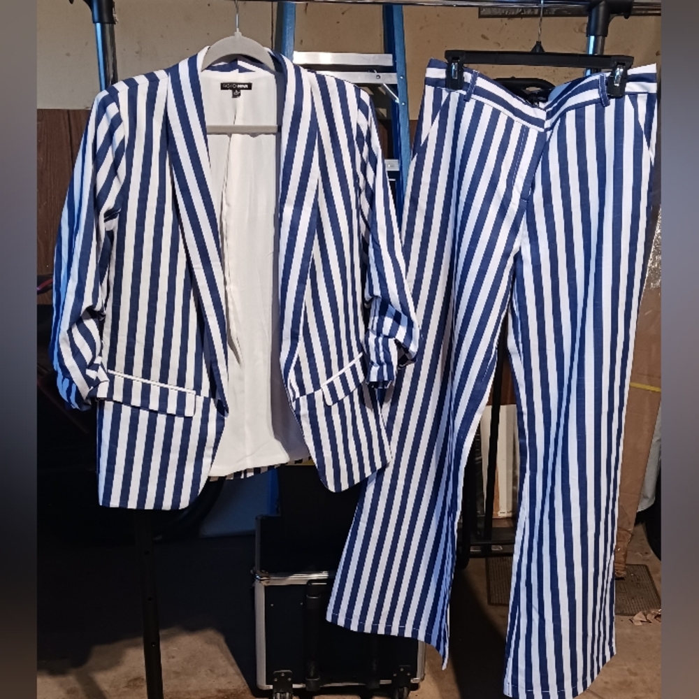 Fashion Nova Blue and White Striped Blazer